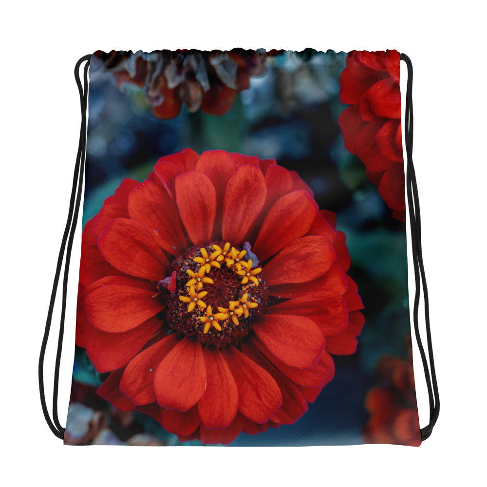 Red Red Flower Drawstring bag