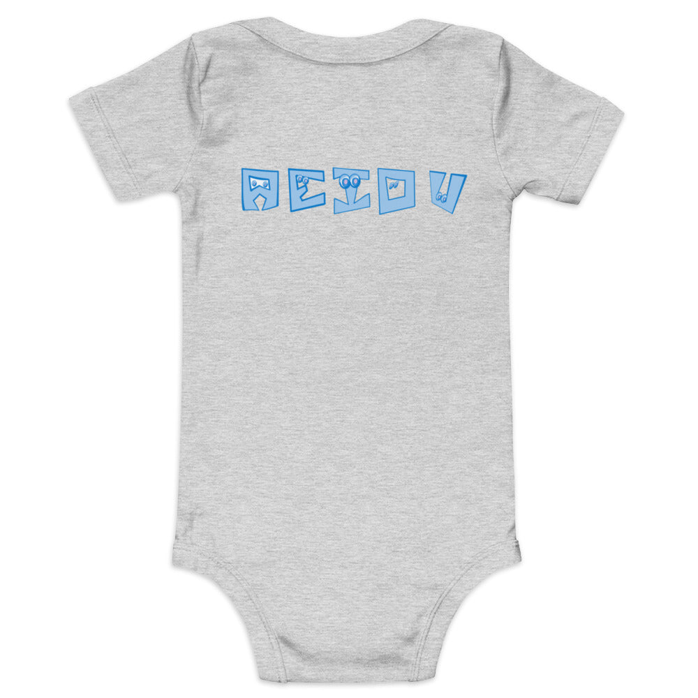 AEIOU Blue Embroidered "U" Baby short sleeve one piece
