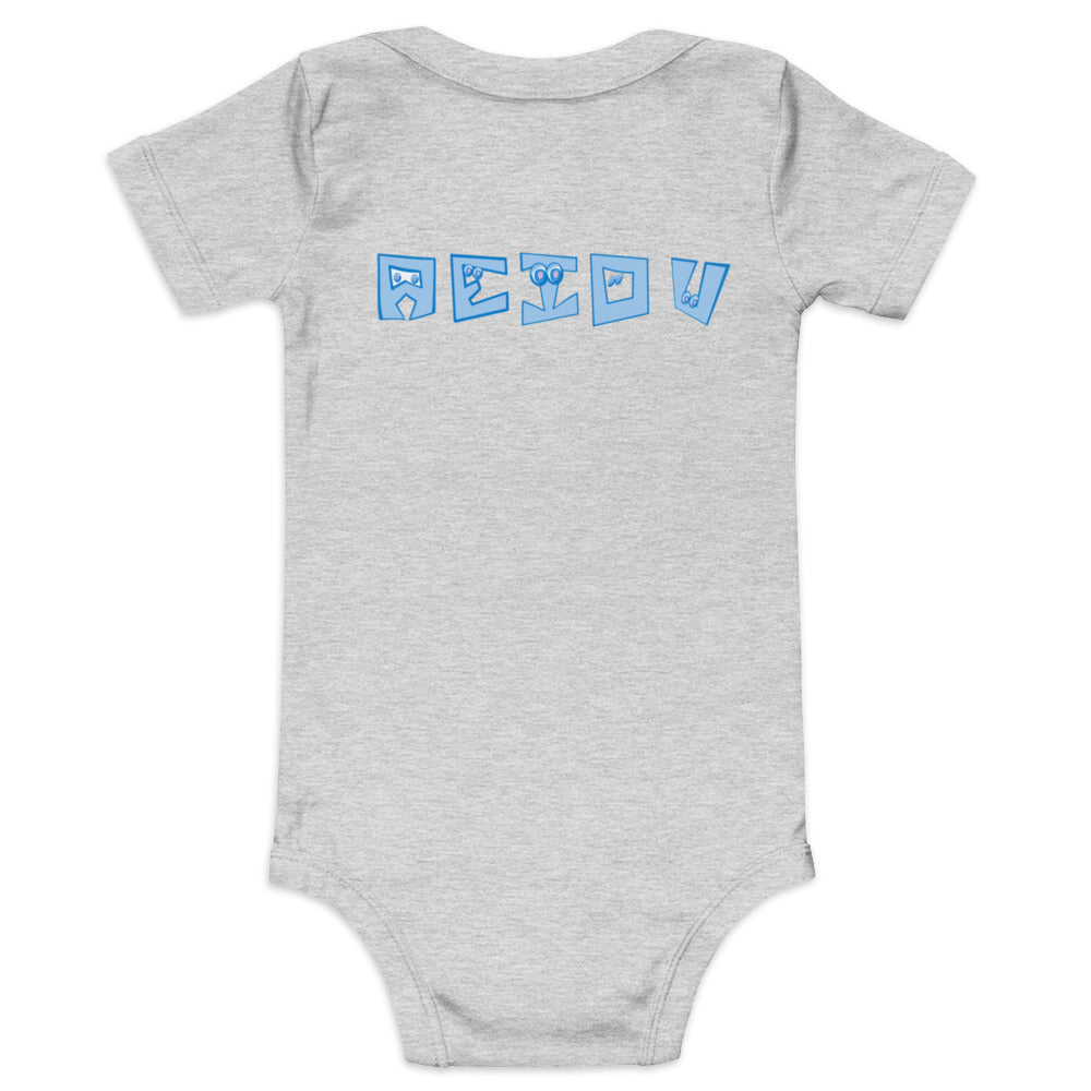 AEIOU Blue Embroidered "I" Baby short sleeve one piece