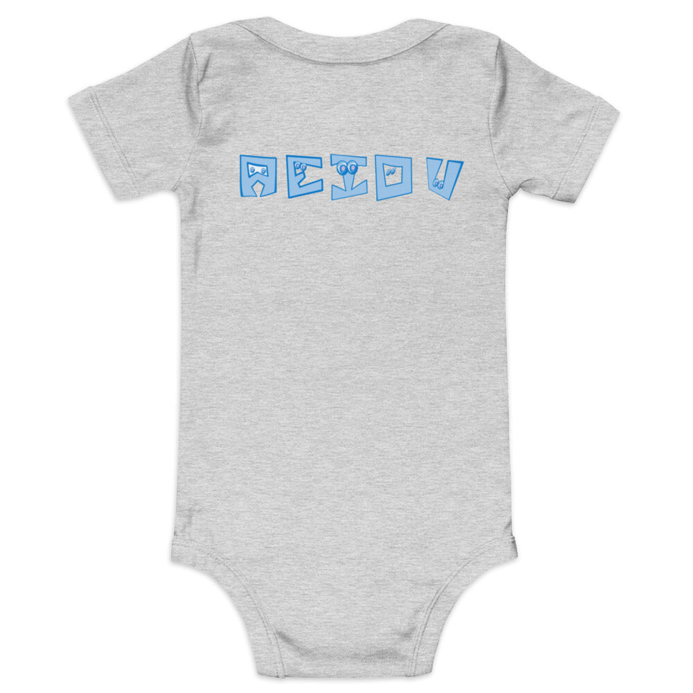 AEIOU Blue Embroidered "E" Baby short sleeve one piece