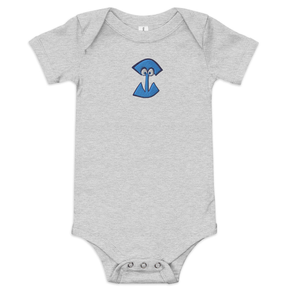 AEIOU Blue Embroidered "I" Baby short sleeve one piece