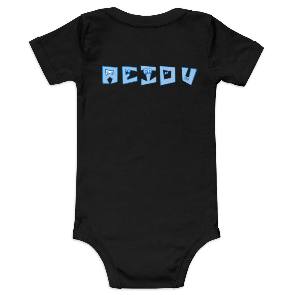 AEIOU Blue Embroidered "E" Baby short sleeve one piece