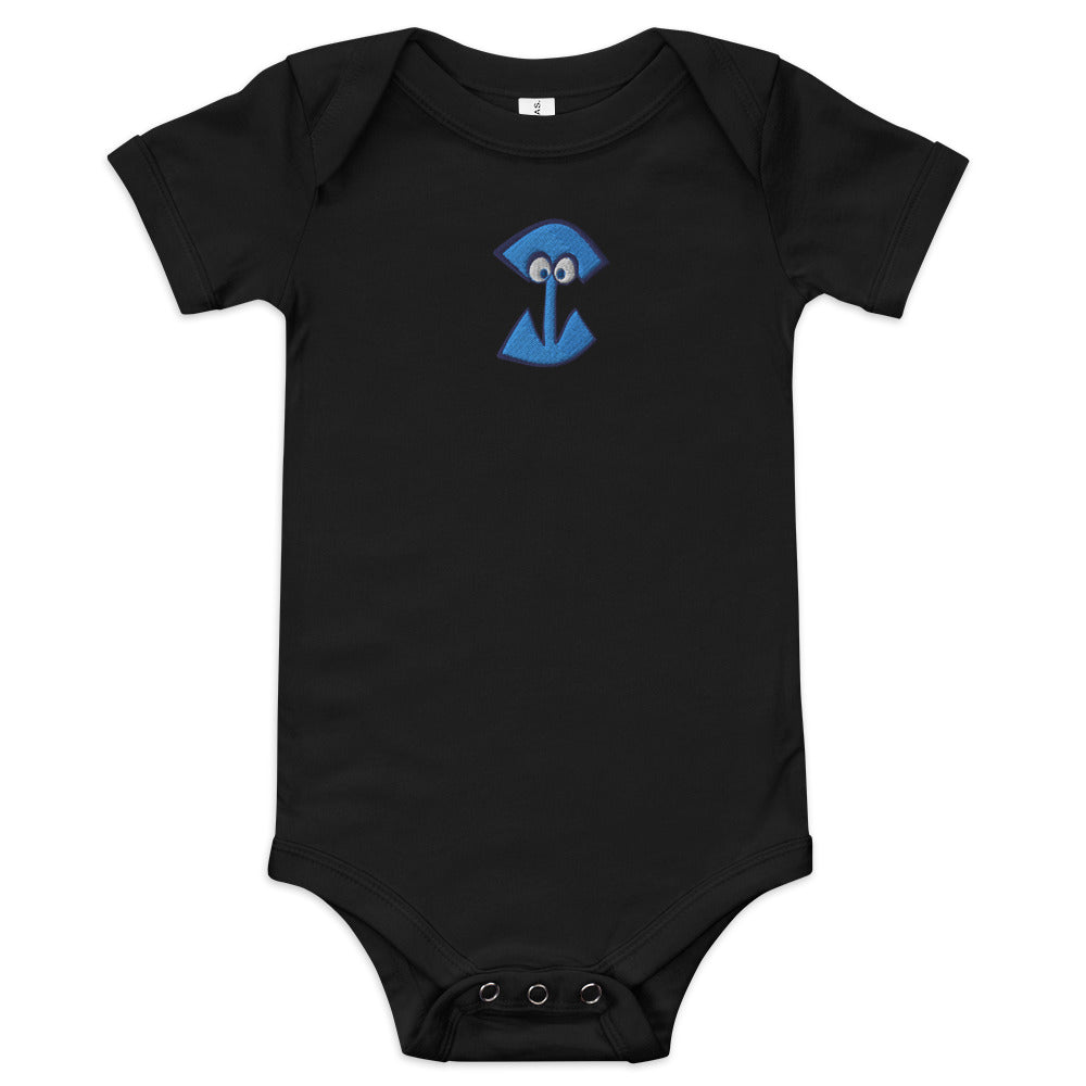 AEIOU Blue Embroidered "I" Baby short sleeve one piece