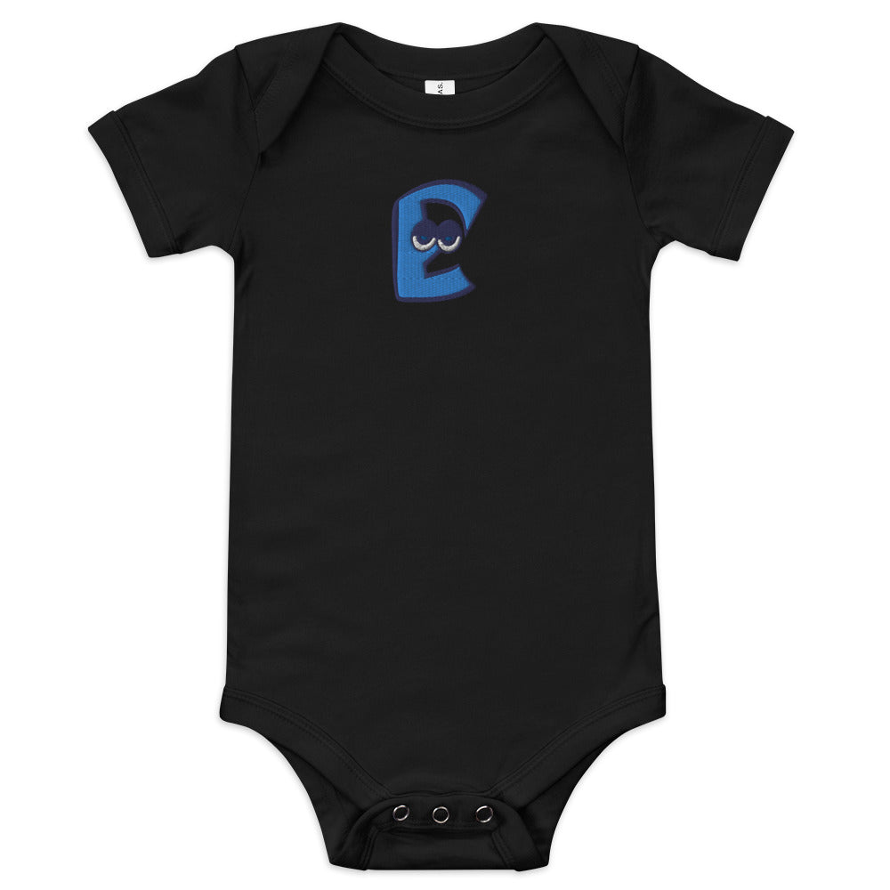 AEIOU Blue Embroidered "E" Baby short sleeve one piece