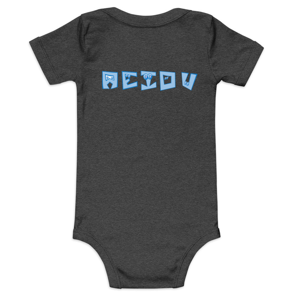 AEIOU Blue Embroidered "U" Baby short sleeve one piece