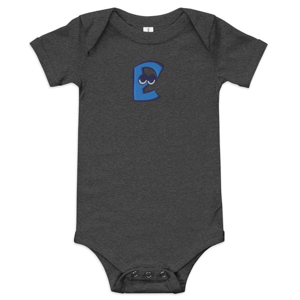 AEIOU Blue Embroidered "E" Baby short sleeve one piece