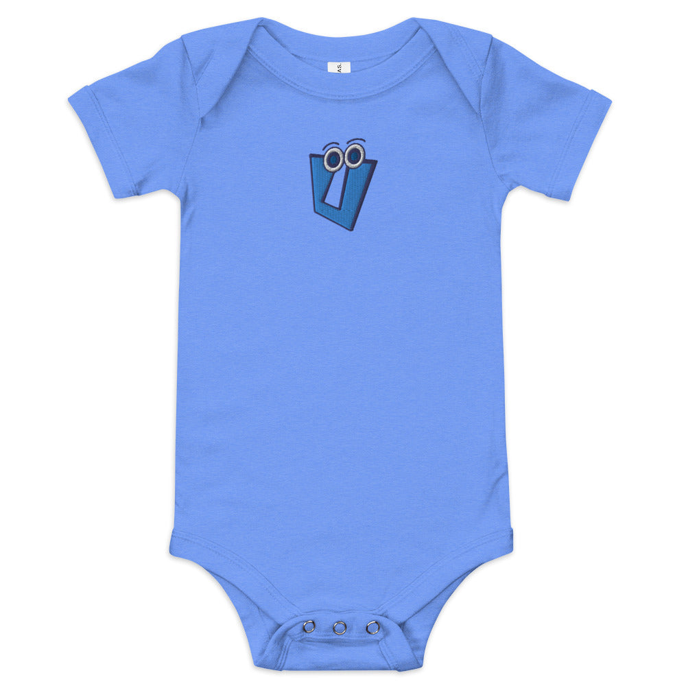 AEIOU Blue Embroidered "U" Baby short sleeve one piece