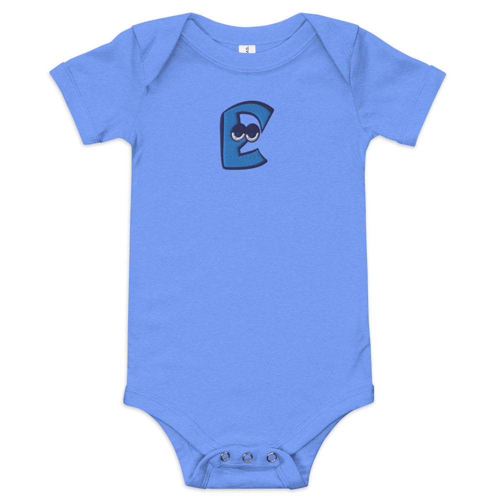 AEIOU Blue Embroidered "E" Baby short sleeve one piece