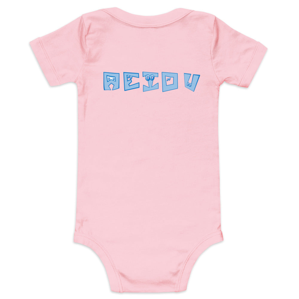 AEIOU Blue Embroidered "U" Baby short sleeve one piece