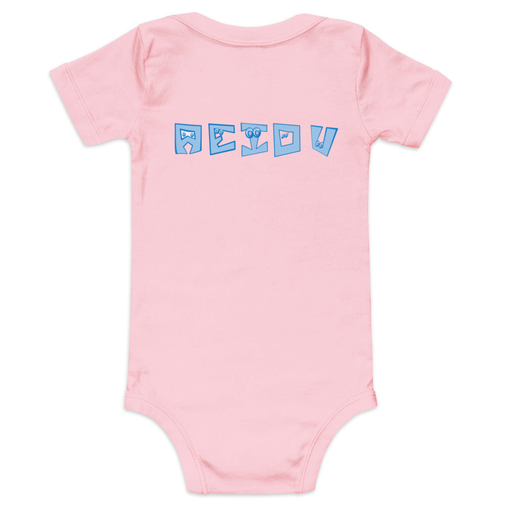 AEIOU Blue Embroidered "O" Baby short sleeve one piece