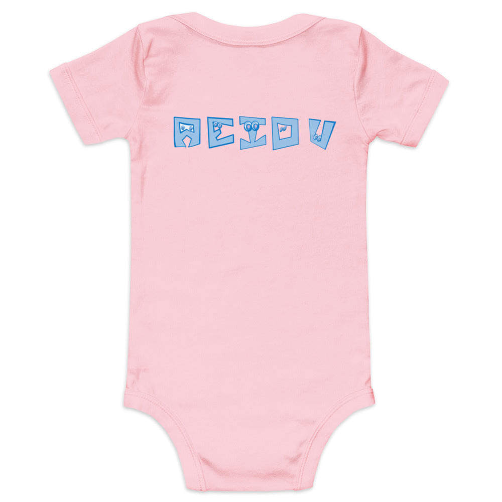 AEIOU Blue Embroidered "I" Baby short sleeve one piece