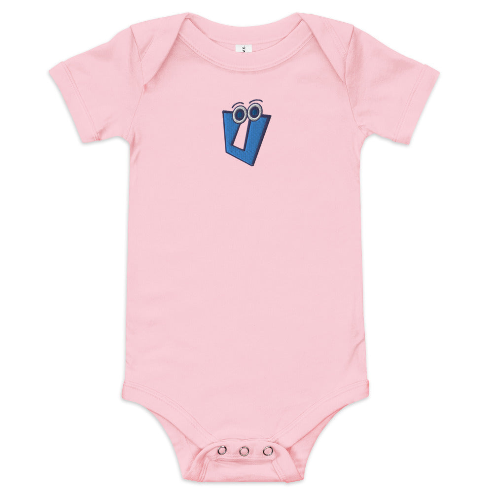 AEIOU Blue Embroidered "U" Baby short sleeve one piece