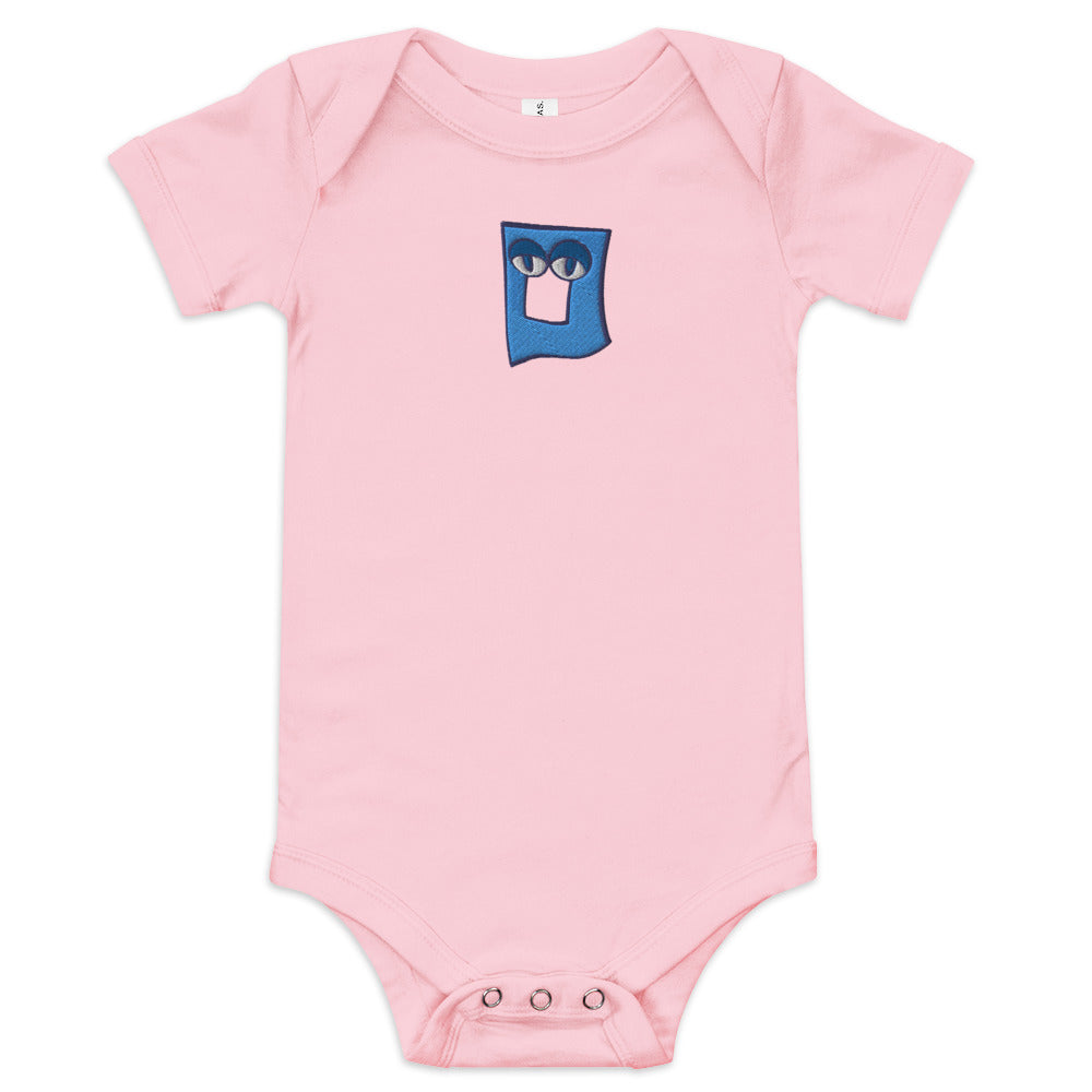 AEIOU Blue Embroidered "O" Baby short sleeve one piece
