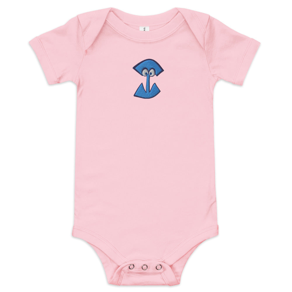 AEIOU Blue Embroidered "I" Baby short sleeve one piece