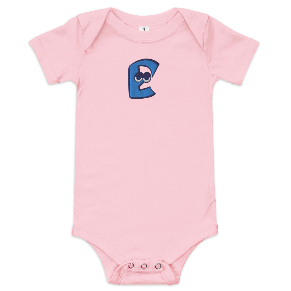 AEIOU Blue Embroidered "E" Baby short sleeve one piece