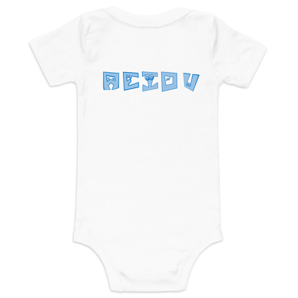 AEIOU Blue Embroidered "U" Baby short sleeve one piece