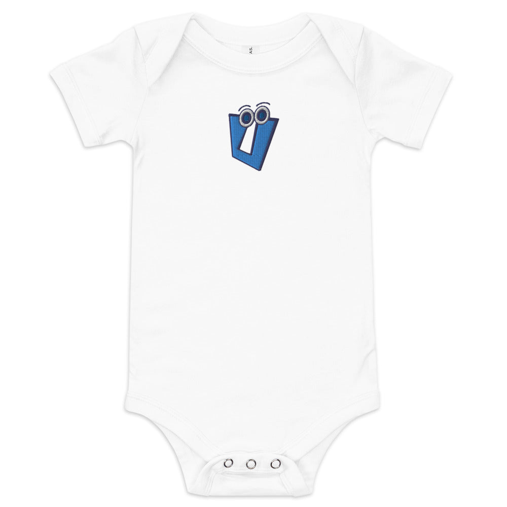 AEIOU Blue Embroidered "U" Baby short sleeve one piece