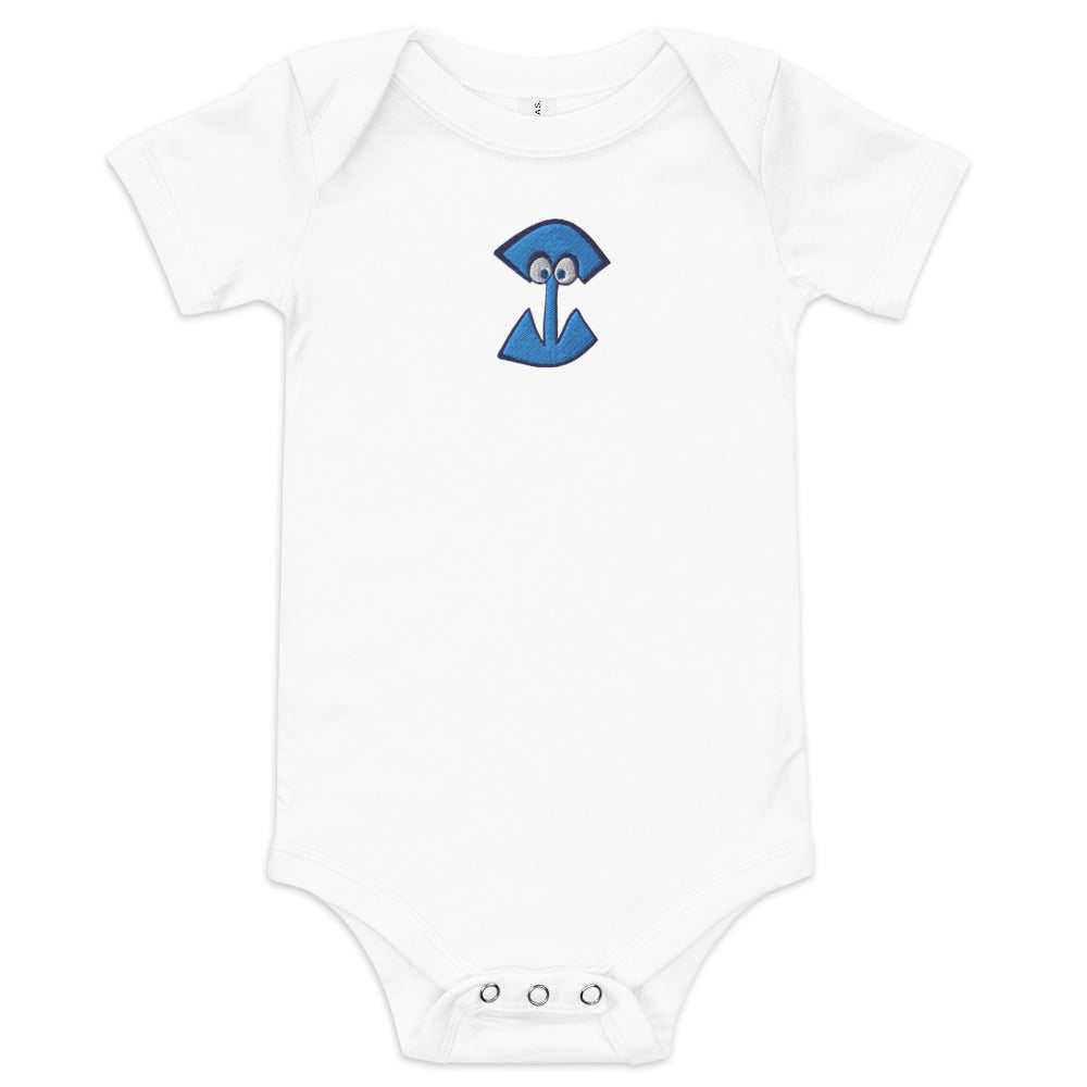 AEIOU Blue Embroidered "I" Baby short sleeve one piece