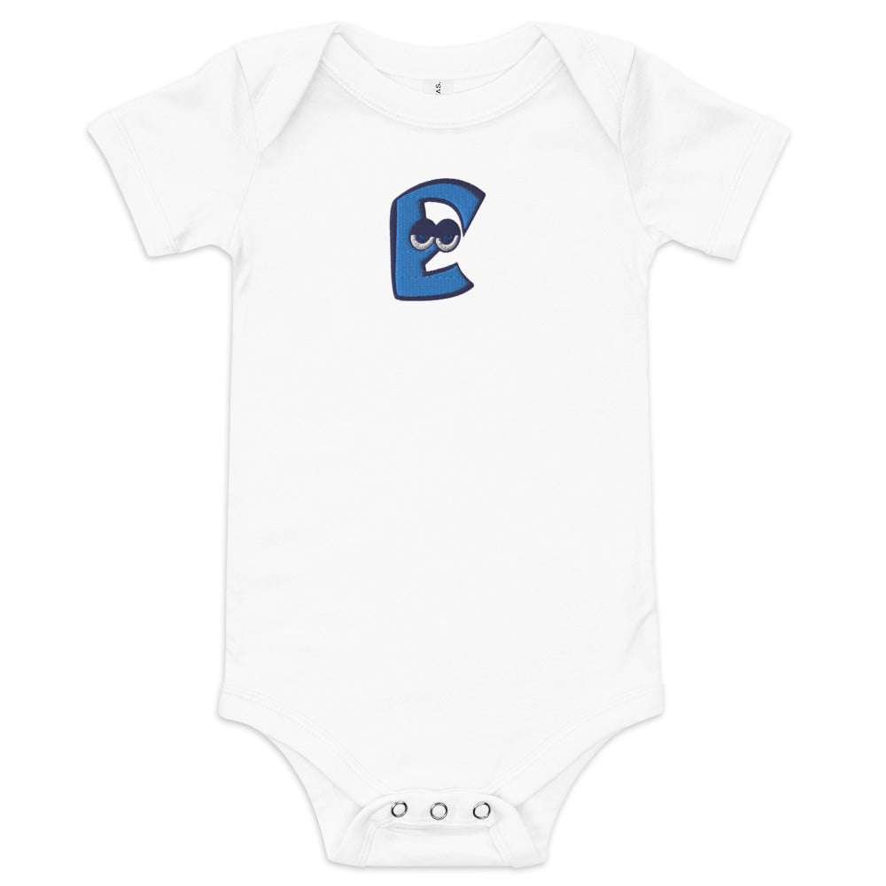 AEIOU Blue Embroidered "E" Baby short sleeve one piece