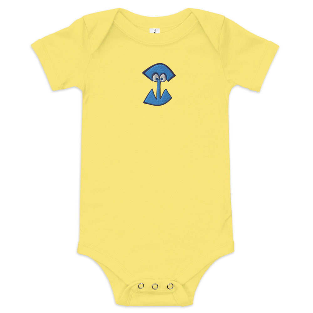 AEIOU Blue Embroidered "I" Baby short sleeve one piece