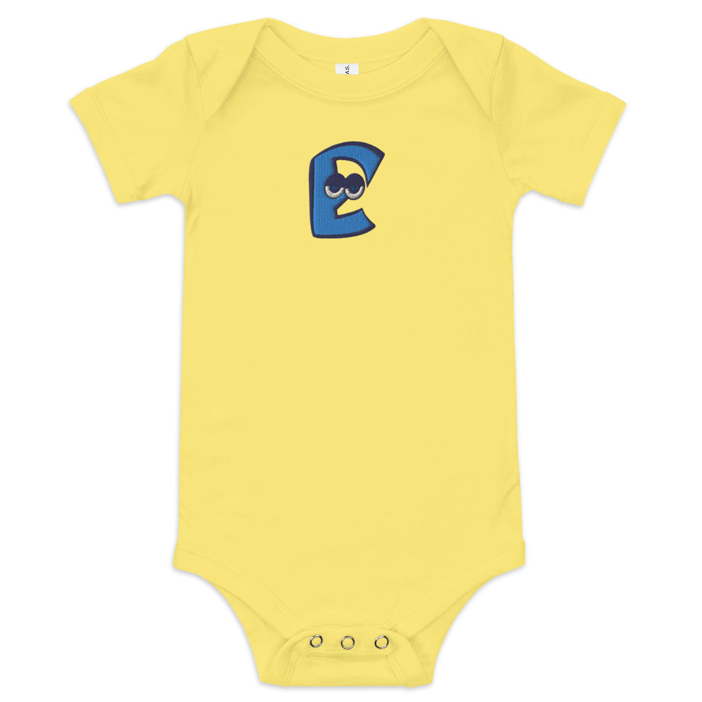 AEIOU Blue Embroidered "E" Baby short sleeve one piece