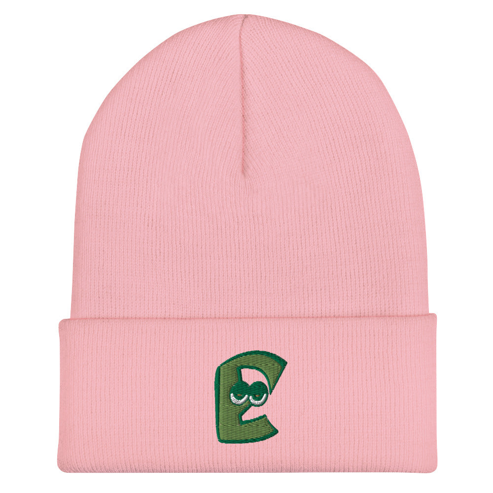 AEIOU Green Embroidered "E" Cuffed Beanie