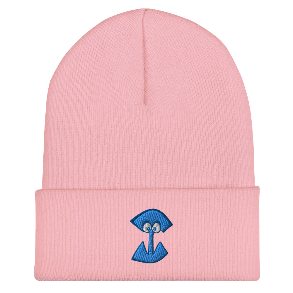 AEIOU Blue Embroidered "I" Cuffed Beanie
