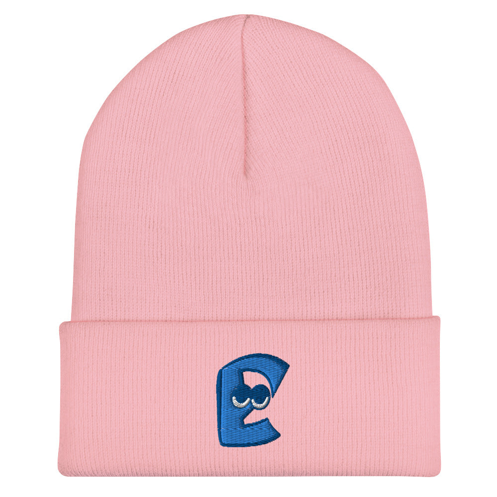AEIOU Blue Embroidered "E" Cuffed Beanie
