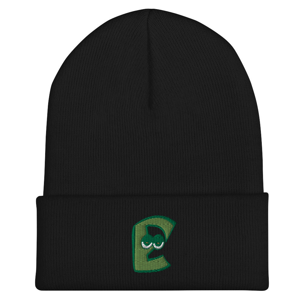 AEIOU Green Embroidered "E" Cuffed Beanie