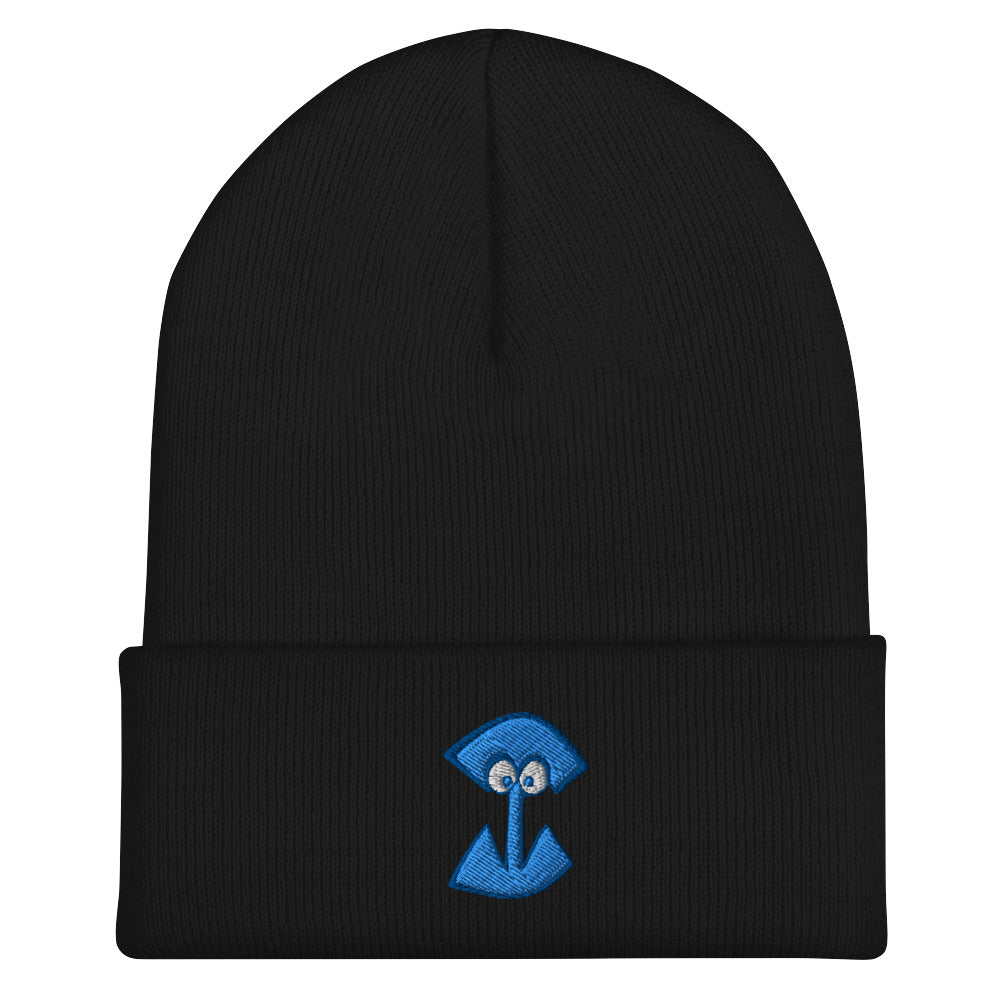 AEIOU Blue Embroidered "I" Cuffed Beanie