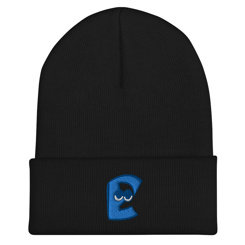 AEIOU Blue Embroidered "E" Cuffed Beanie