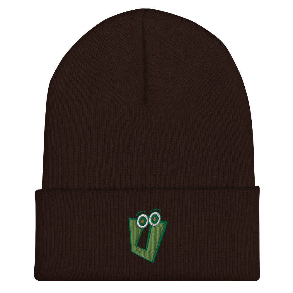 AEIOU Green Embroidered "U" Cuffed Beanie
