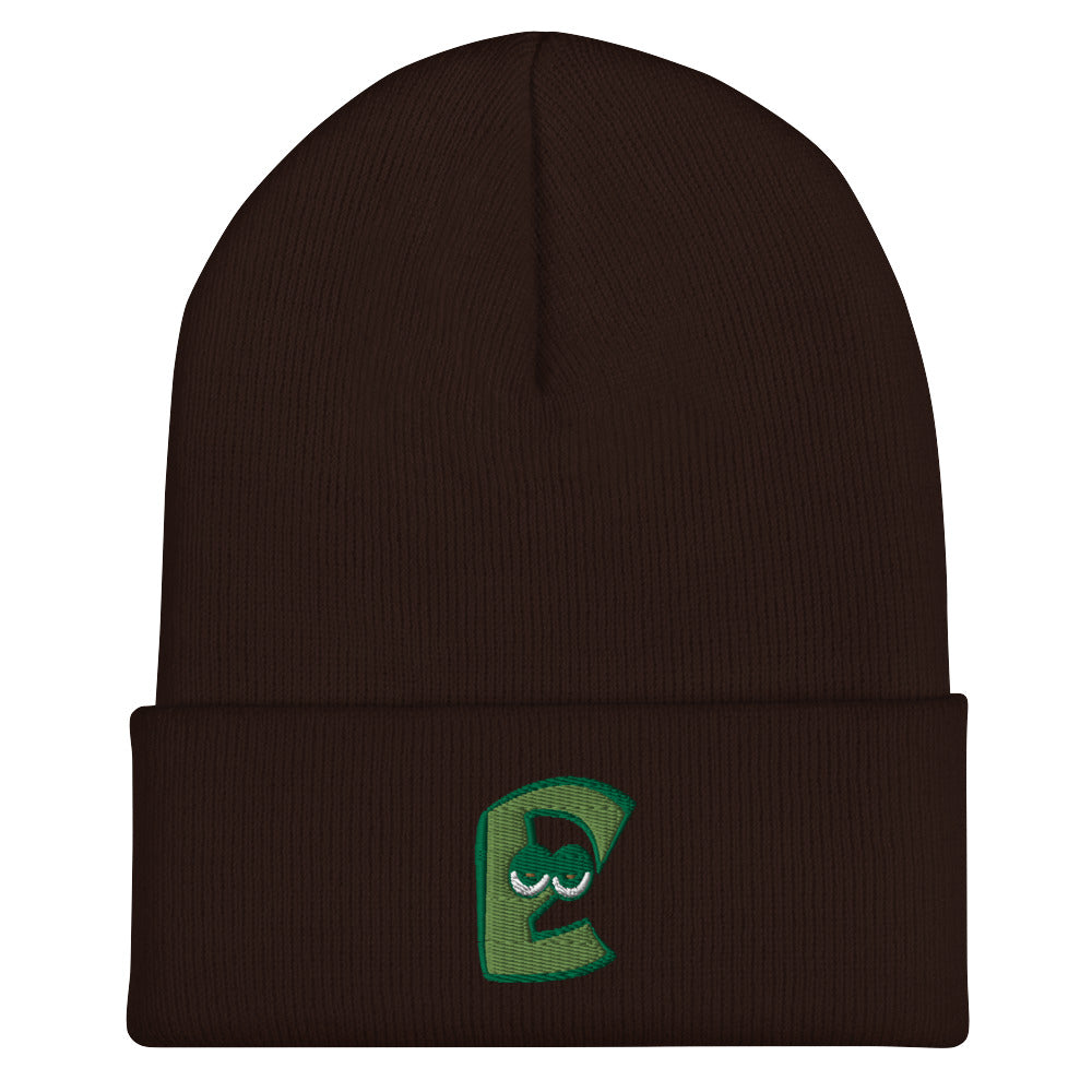 AEIOU Green Embroidered "E" Cuffed Beanie