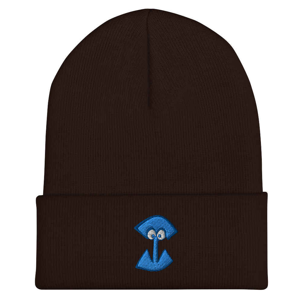 AEIOU Blue Embroidered "I" Cuffed Beanie
