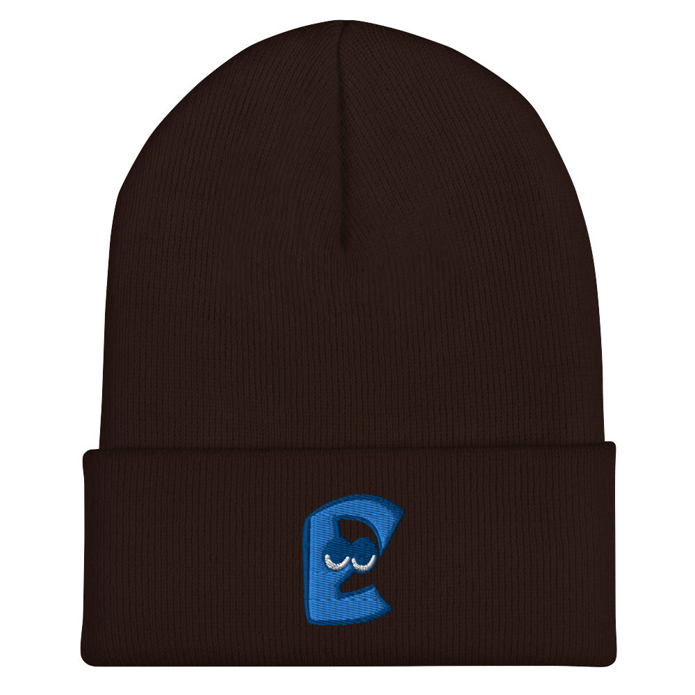 AEIOU Blue Embroidered "E" Cuffed Beanie