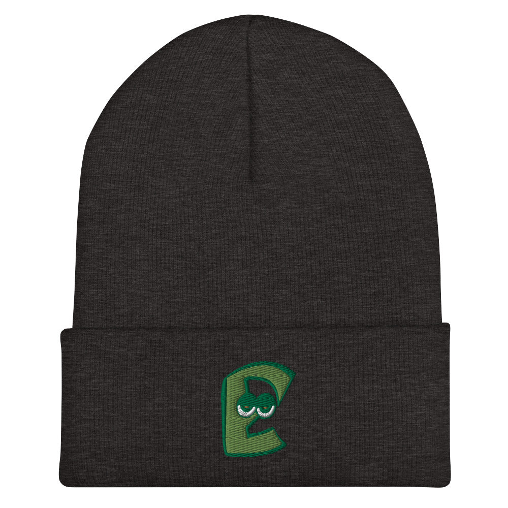 AEIOU Green Embroidered "E" Cuffed Beanie