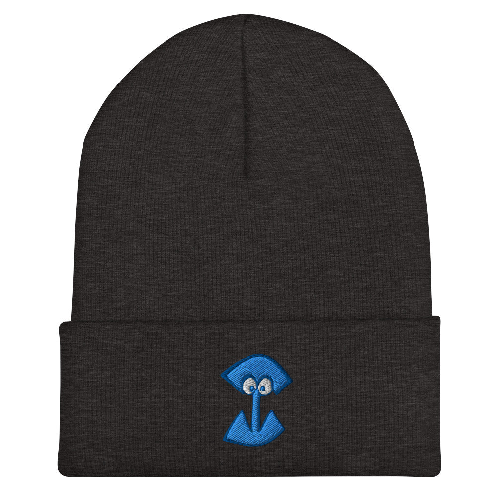 AEIOU Blue Embroidered "I" Cuffed Beanie