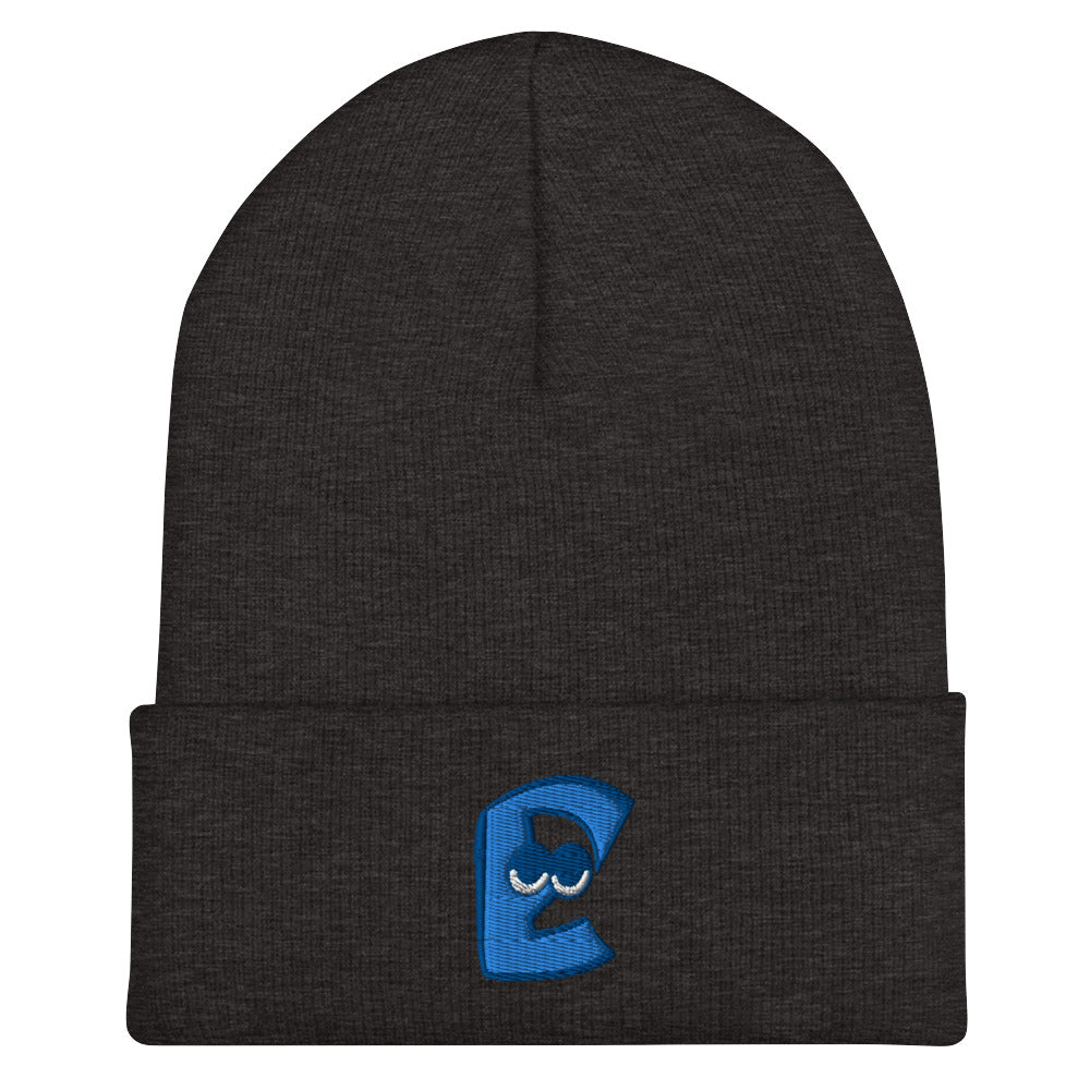 AEIOU Blue Embroidered "E" Cuffed Beanie