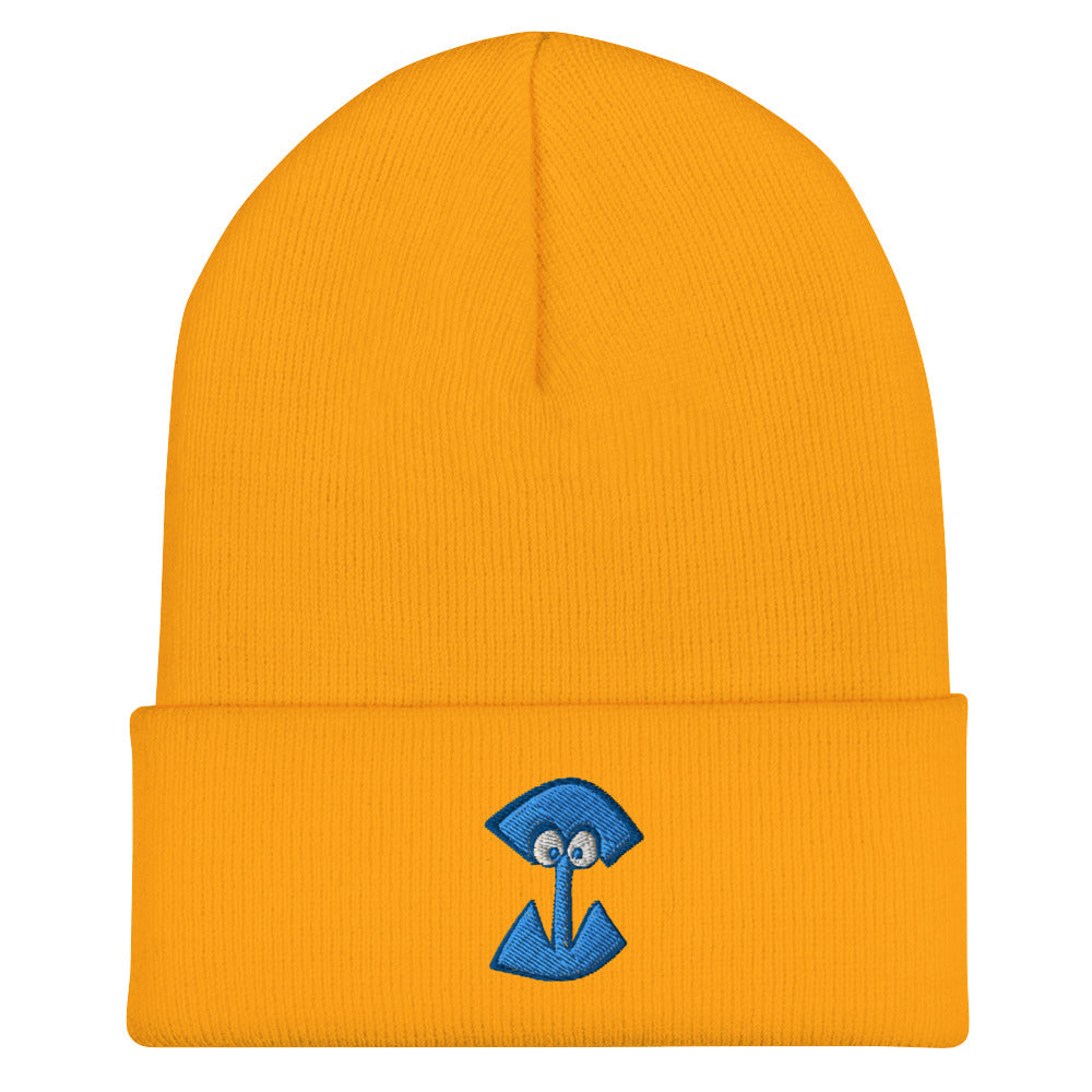 AEIOU Blue Embroidered "I" Cuffed Beanie
