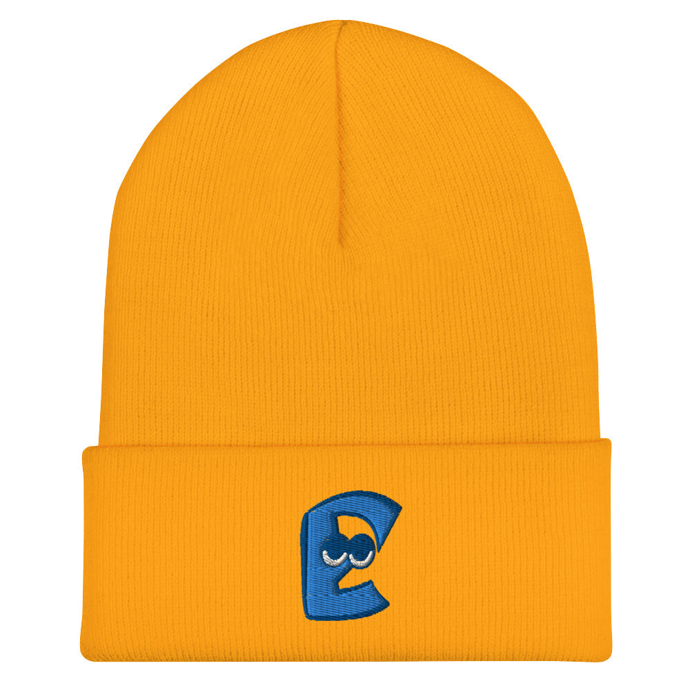 AEIOU Blue Embroidered "E" Cuffed Beanie