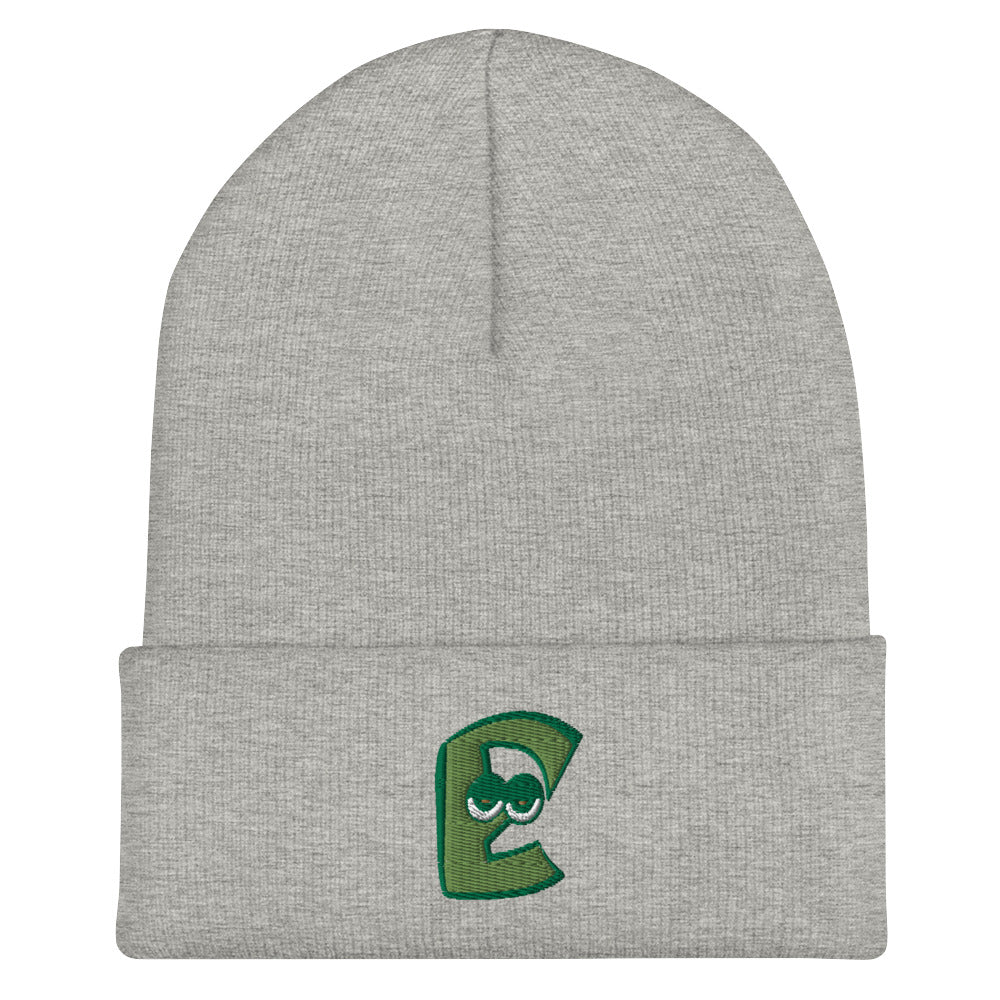 AEIOU Green Embroidered "E" Cuffed Beanie