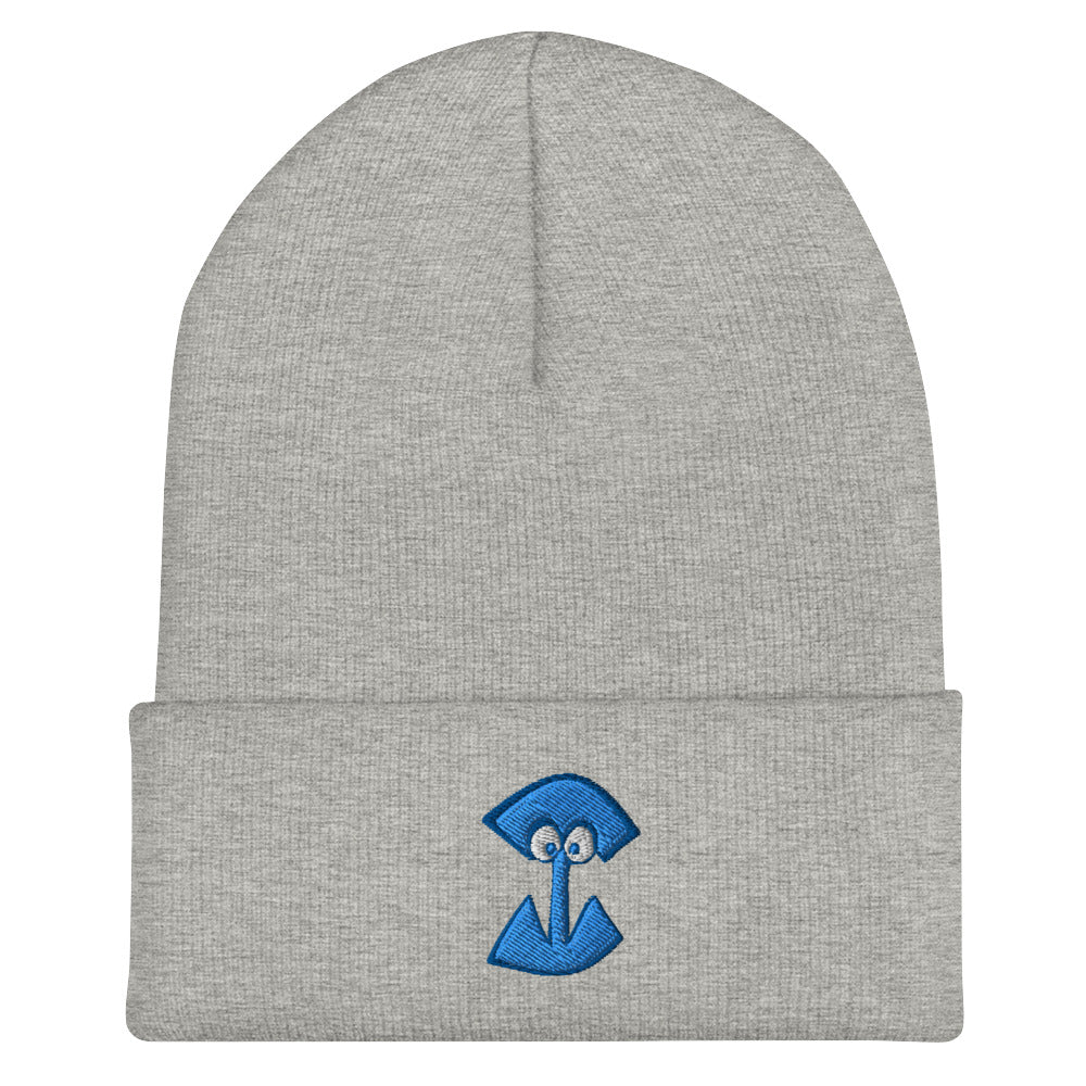 AEIOU Blue Embroidered "I" Cuffed Beanie