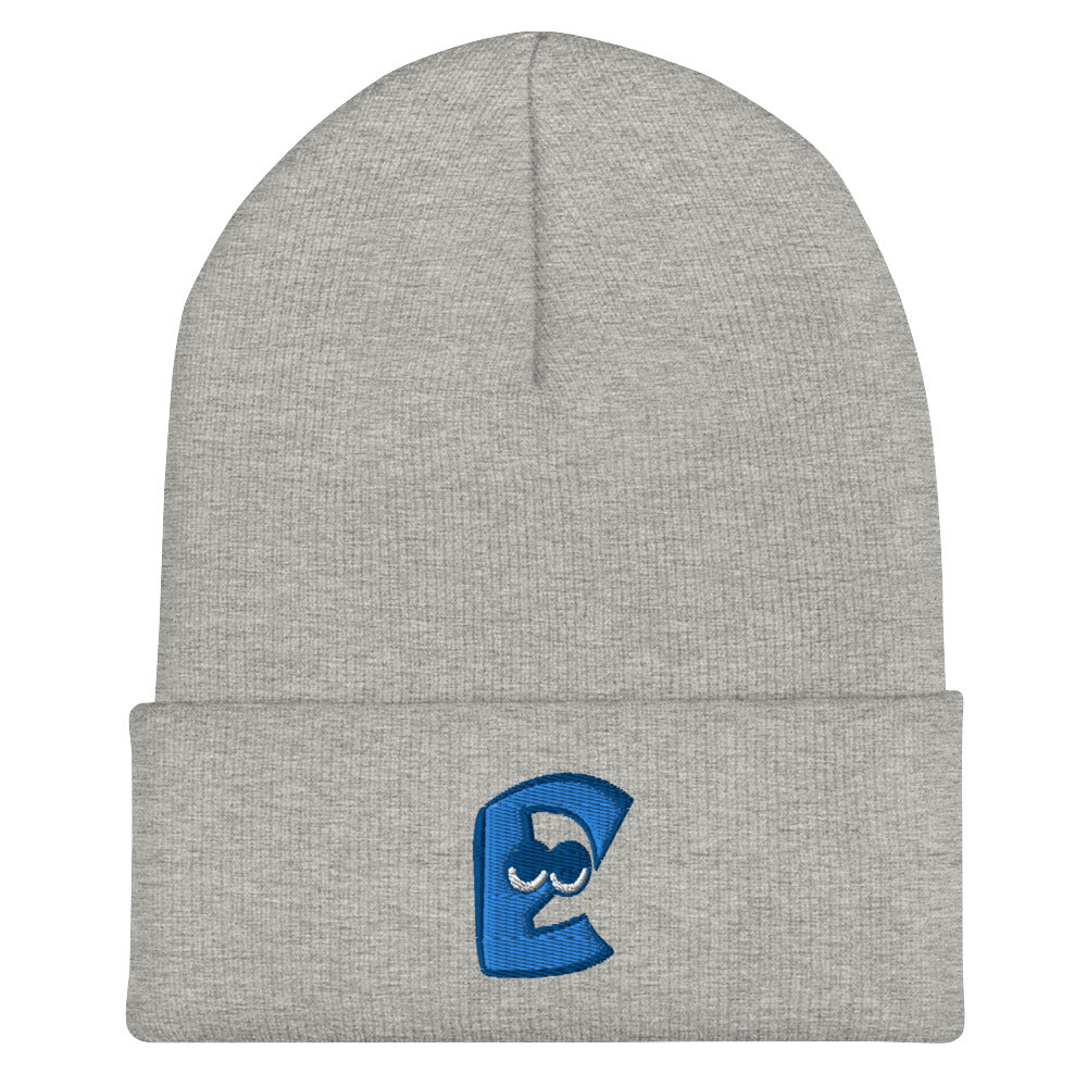 AEIOU Blue Embroidered "E" Cuffed Beanie