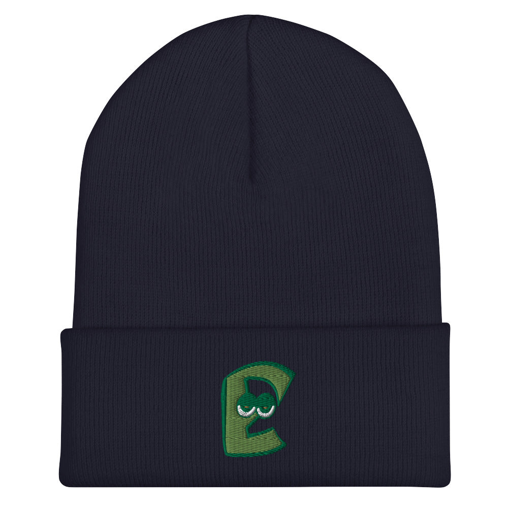 AEIOU Green Embroidered "E" Cuffed Beanie