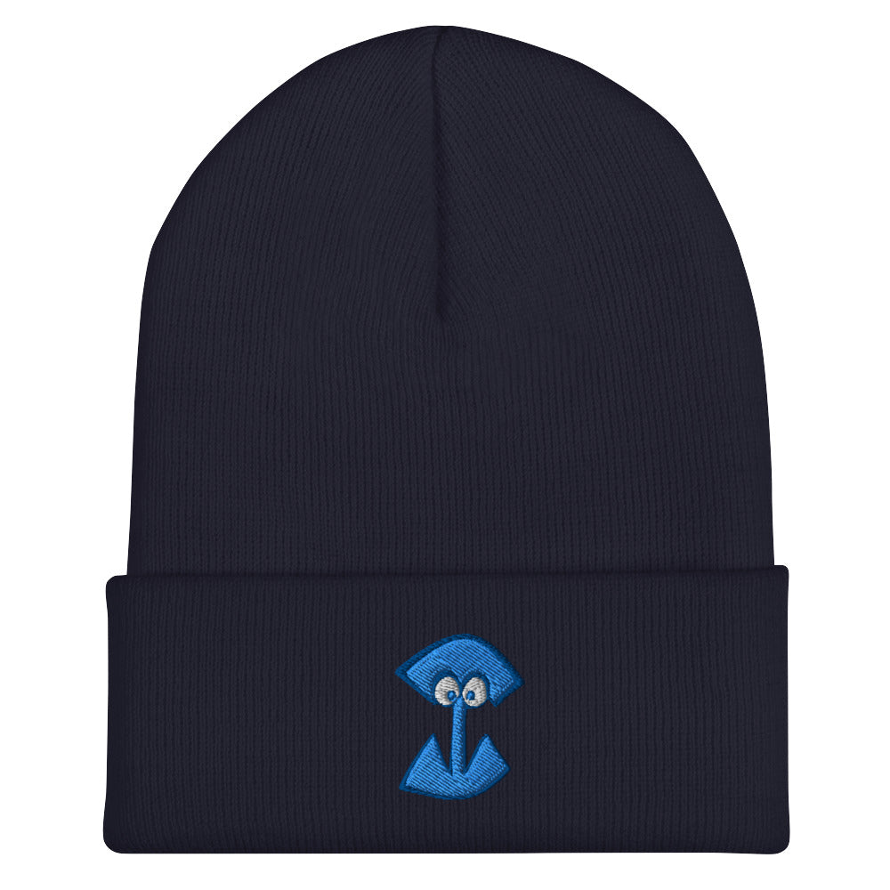 AEIOU Blue Embroidered "I" Cuffed Beanie