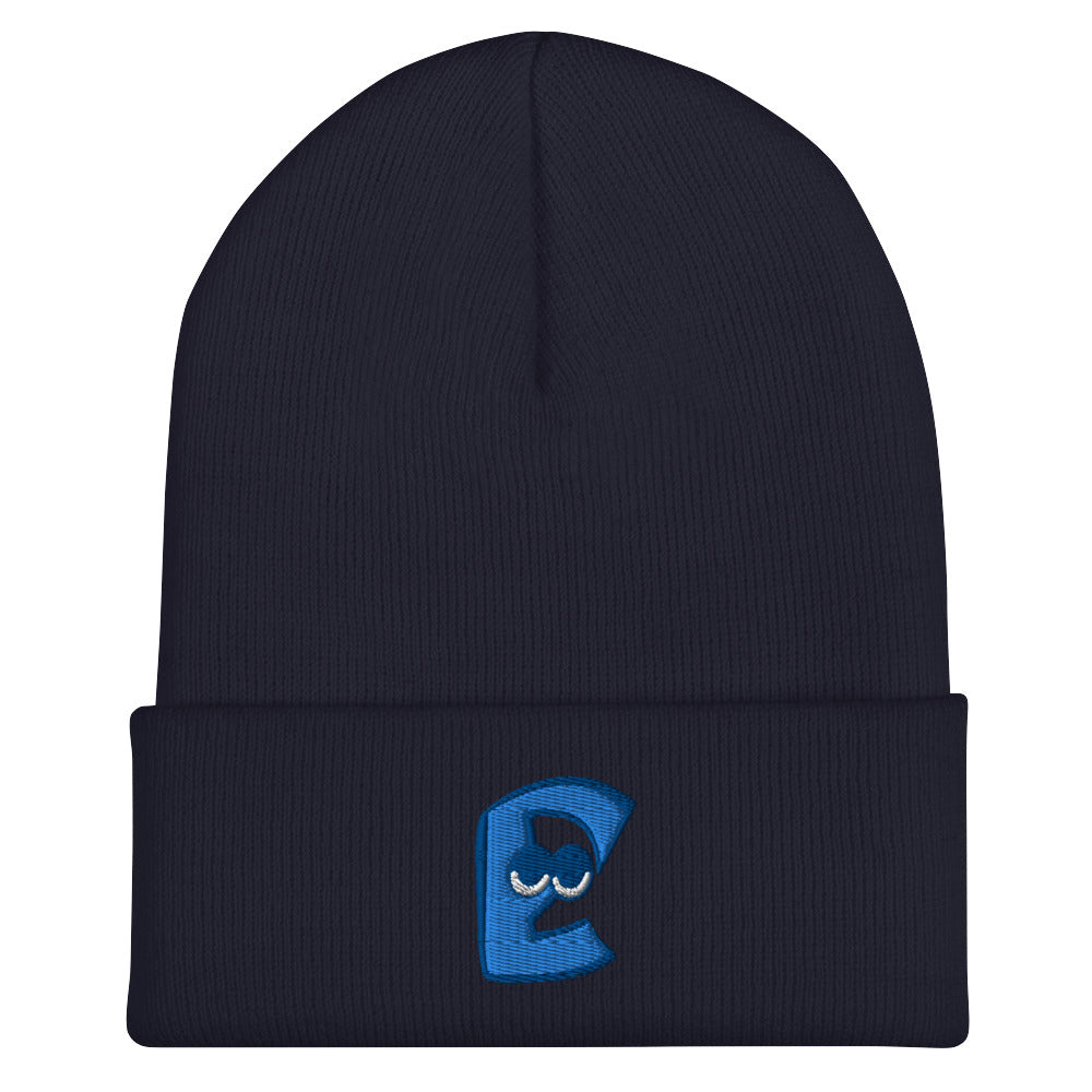 AEIOU Blue Embroidered "E" Cuffed Beanie