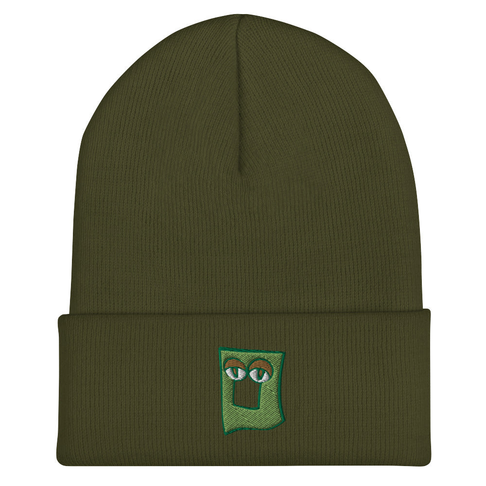 AEIOU Green Embroidered "O" Cuffed Beanie