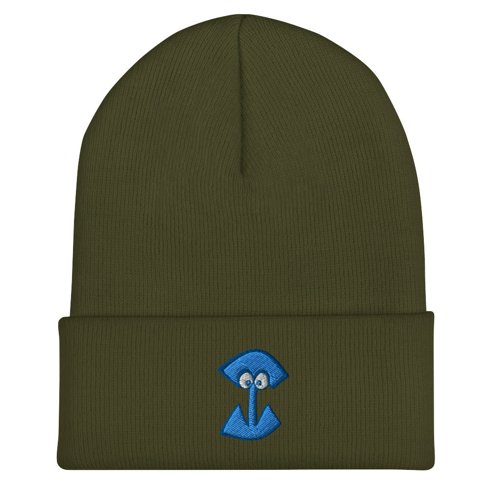 AEIOU Blue Embroidered "I" Cuffed Beanie