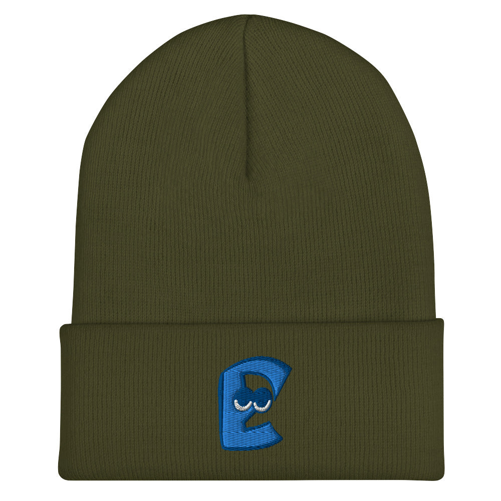 AEIOU Blue Embroidered "E" Cuffed Beanie