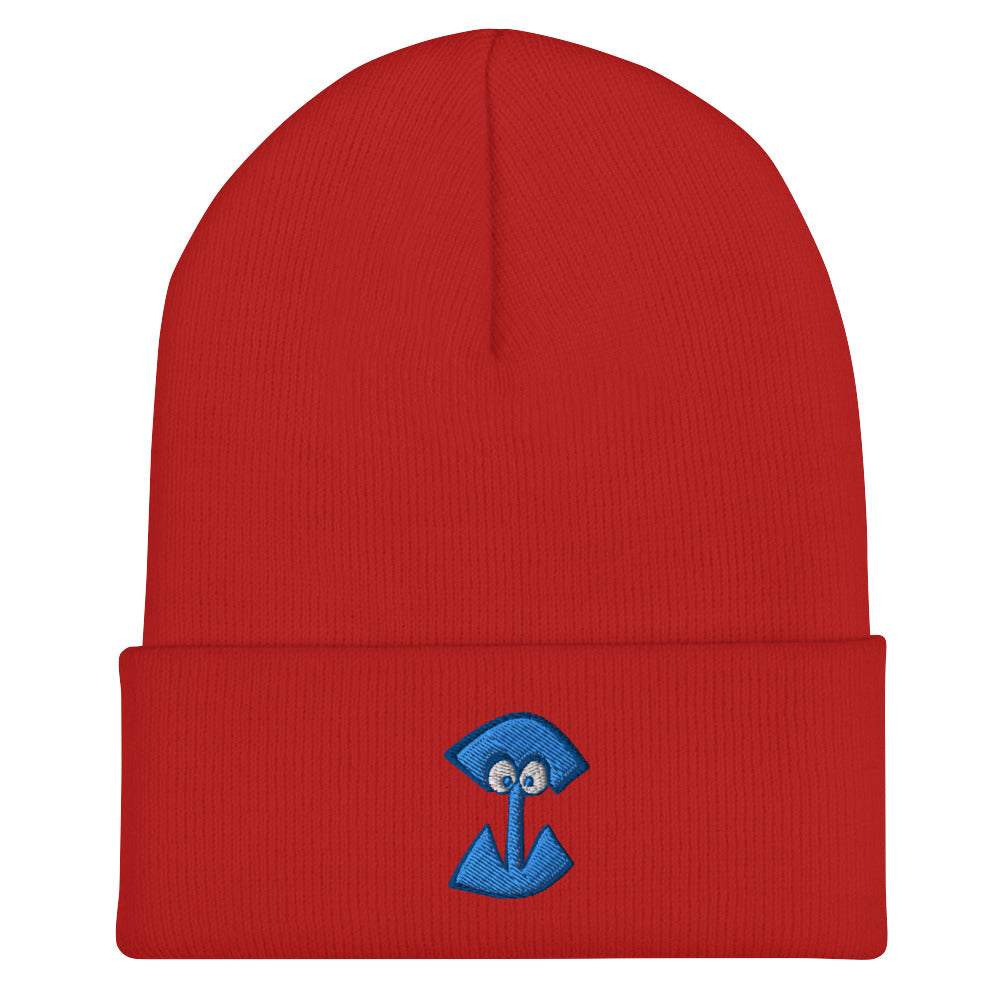 AEIOU Blue Embroidered "I" Cuffed Beanie